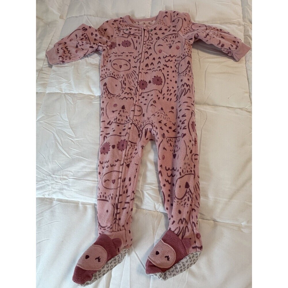 Carter's Owl Fleece Pajama PJs 1 pc Toddler Girl Sleeper Footie Pink 12mo